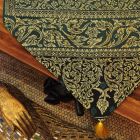 Table runner fabric tablecloth with tassels green gold elephant 48x190cm