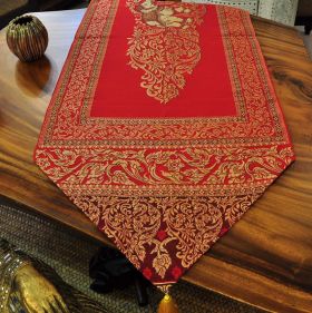 Table runner fabric tablecloth tassels red gold 23x200cm