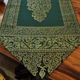 Table runner fabric tablecloth tassels green gold...