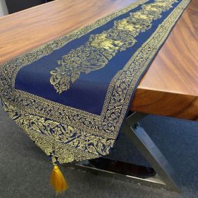 Tischläufer mit Quasten Blaut Gold Elefant 23x200cm