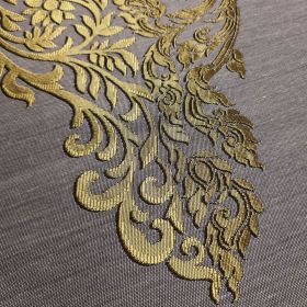 Tischläufer Stoff Überwurf Tischtuch mit Quasten grau gold Elefant 48x190 cm